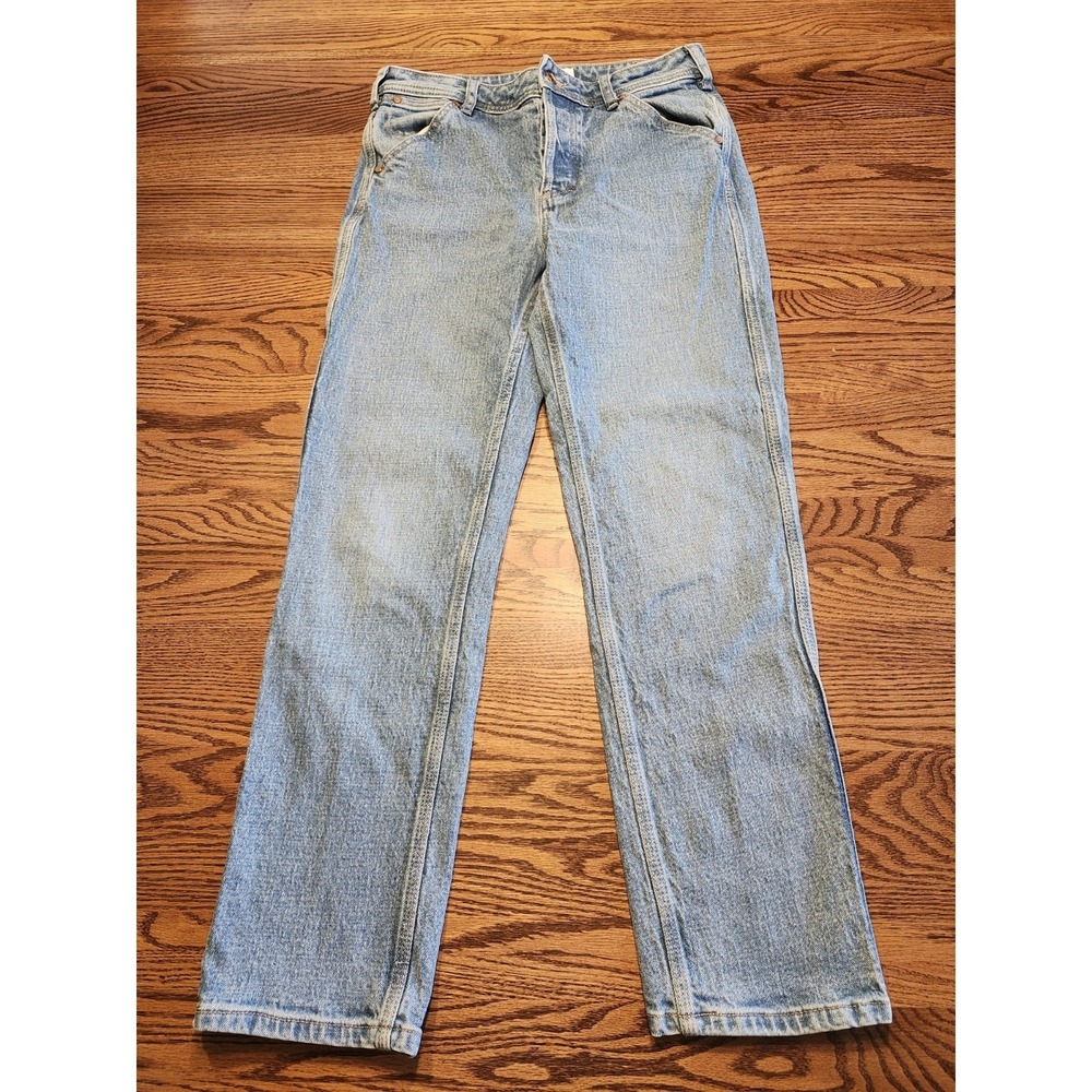 Topo Designs Jeans Womens Sz 8 Denim Blue Jeans Button Fly Straight Leg